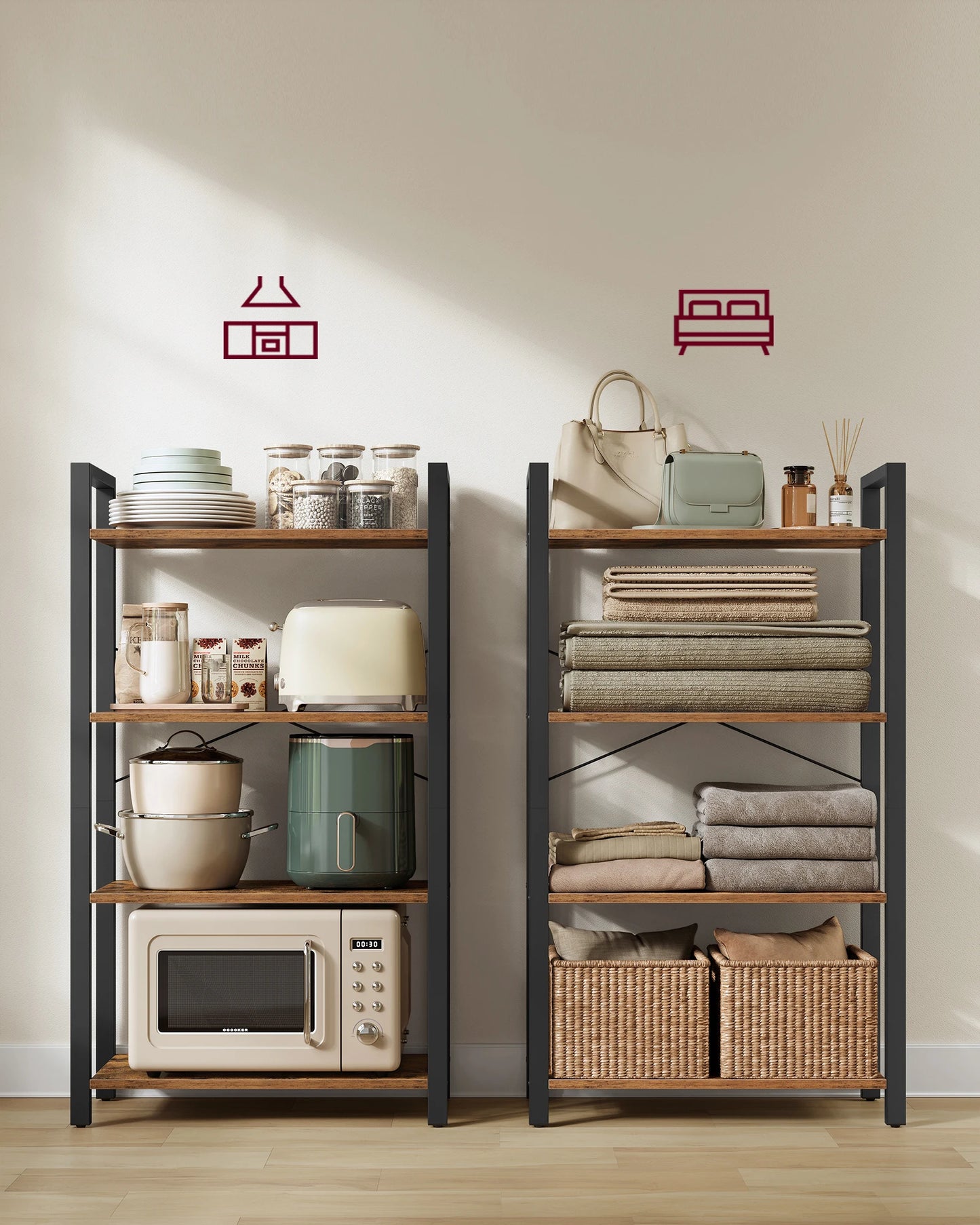 VASAGLE bookcase, stand rack, 120/153/186 cm, with 4/5/6 levels