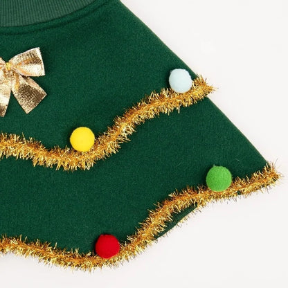 Cartoon Christmas Dog Cape Christmas Tree Design Polyester Pet Cloak Unique Adjustable Pet Christmas Clothing