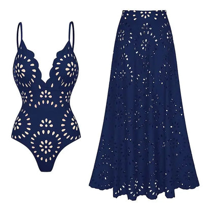 Flaxmaker Summer New Women Sexy Hawaiian Lace Up V Neck Ruffle Swimsuit and Sarong Women Swimwear Set Push Up Bathing Suit