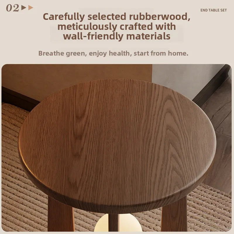 Vintage-style Coffee Table Small Apartments Modern Minimalist Double-layer Round Table Solid Wood Side Tables Living Room Sofa
