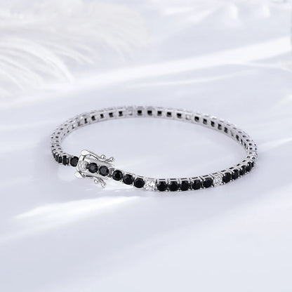 Real Fine Jewelry 3MM of 5 pcs Black Mix 1 pc White Cubic Zircon 16/17/18 CM Chain Tennis Bracelet Silver 925