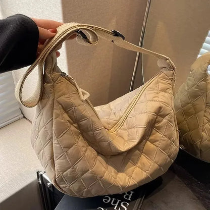 Women's Vintage Nylon Shoulder Underarm Bag Female Casual Waterproof Crossbody Hobo Bags for Lady Quilted Large Capacity Handbag