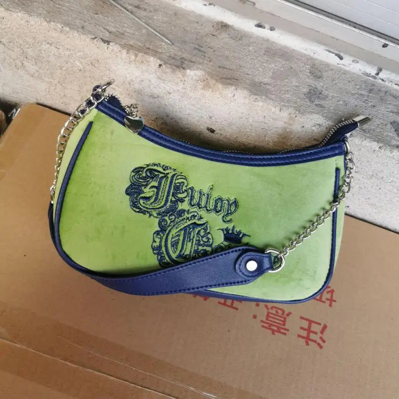 Vintage  Underarm Bag Unique Green Embroidered Single-shoulder Handbag For Girls And Women Fashion Baguette  Crossbody Bag