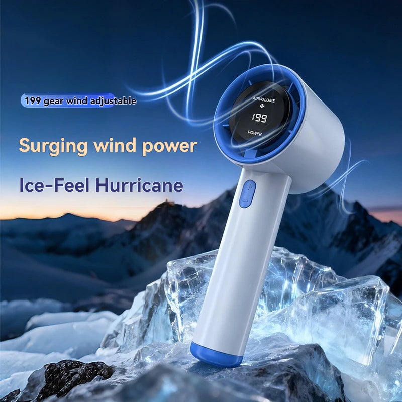 2026 New Portable Handheld Small Fan, 199-Speed Stepless High-Speed Intelligent Digital Display USB Charging Small Fan