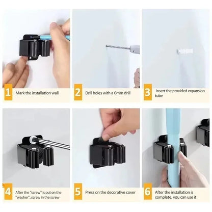 Wall Mounted Mop Broom Holder Clips Stainless Steel Heavy Duty Organizer Shelf Racks For Kitchen Bathroom Storage Hanging Hook
