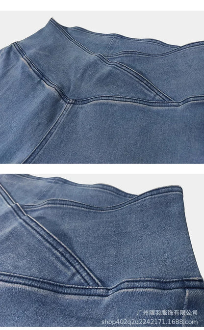 Jeans Women Denim Long Pants Pencil Pant Bodycon High Waist Legging Casual Jogger Elegant Splice Y2k Blue Streetwear Trousers