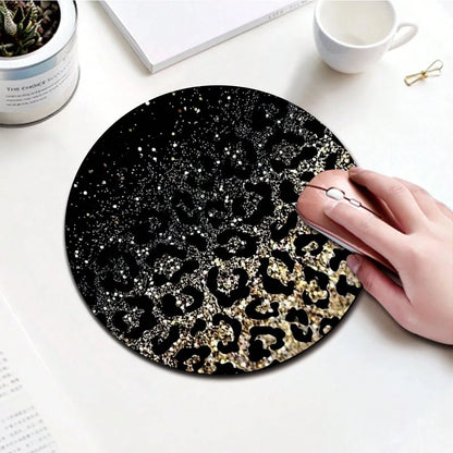 1 leopard print animal cartoon mouse pad, circular office desk mouse pad with anti slip rubber base, office desk accessories