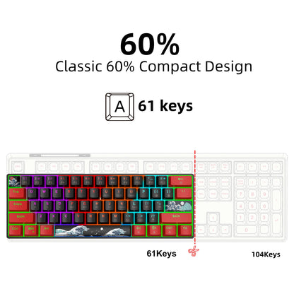 Compact 60% Mechanical Gaming Keyboard With, 61 Keys Compact Gaming Keyboard With Blue Switch