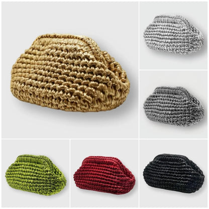 Yingzi Women's Silver Cloth Strip Crochet Clip Bag Woven Underarm Bag Clutch Large Size