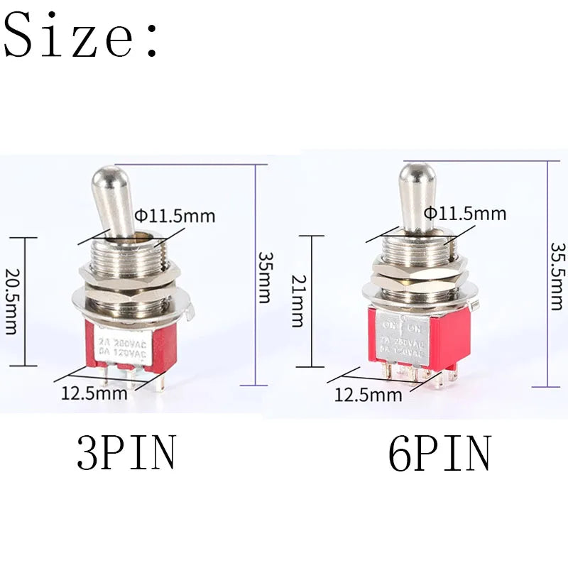 5Pcs SH T80-T Series Standard Lever Mini Toggle Switch 12mm Panel Mount 5A 125VAC