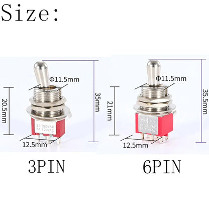 5Pcs SH T80-T Series Standard Lever Mini Toggle Switch 12mm Panel Mount 5A 125VAC