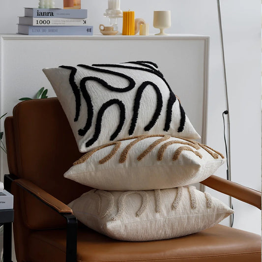 Chenille Cushion Cover 45x45cm for Various Room Decoration Pillow Cover Simple Line Tufted Zippered Closure 3 Colors Home