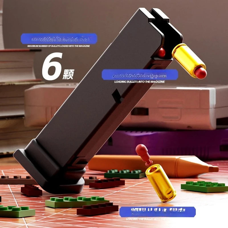 Building Block Pistol Shell Throwing Continuous Firing Airsoft Blowback Empty Hanging Toy Gun Outdoor CS Weapon for Boys Adult