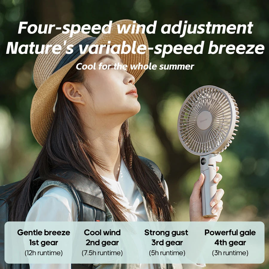 New Portable Folding Handheld Fan 3000mAh Desktop Rechargeable Fan Angle Adjustable for Home Outdoor Travel Camping
