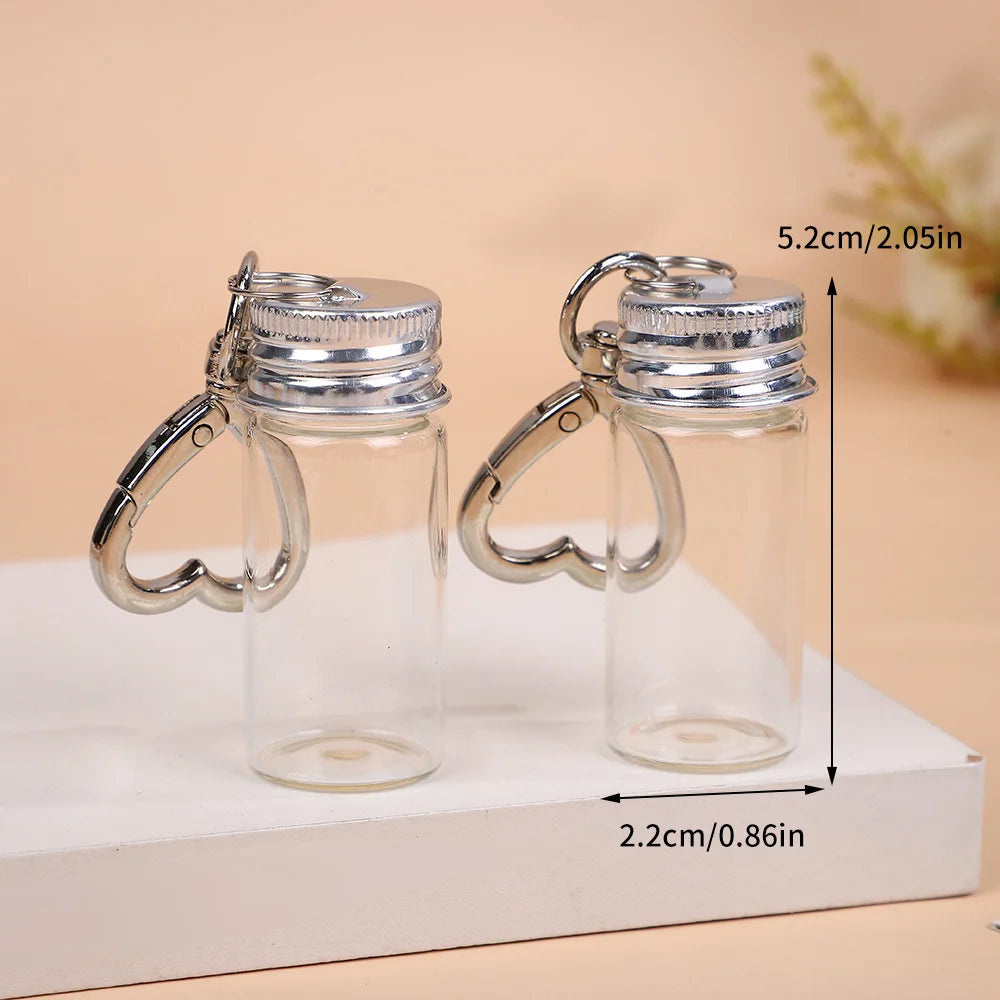 10ml Storage Bottle with Love Keychain Mini Transparent Glass Bottles Aluminium Cap Empty Sample Jars Liquid Containers