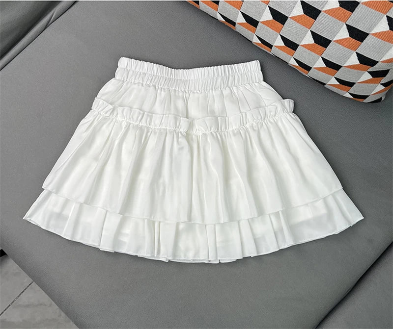 Summer Kawaii Elastic High Waist Black White Ruflles Skirt Women Fashion Slim Fit Chiffon Mini Skirts Giris Y2k All Match Faldas