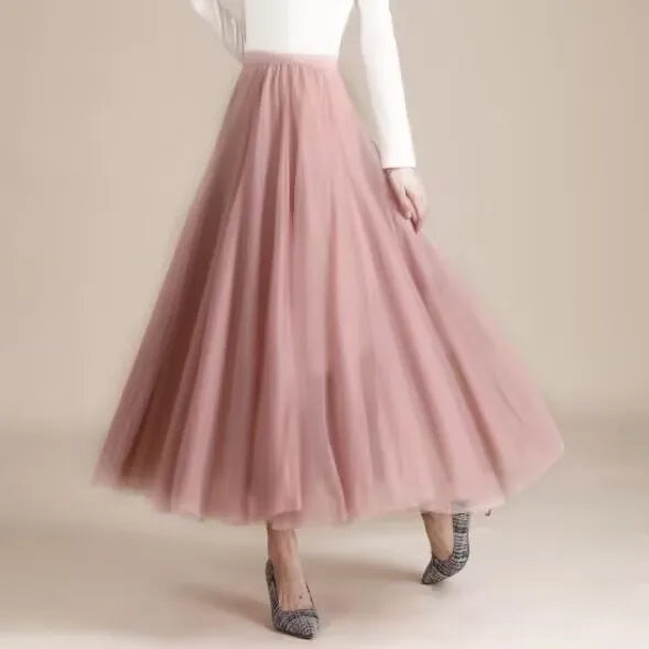 19 Colors 720 Degree Women's Spring Summer New Solid Long Skirt Big Swing Mesh Skirt A-line Dance Skirt