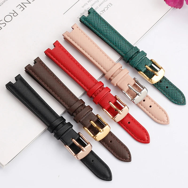 High Quality Notched Watch Strap for Gucci YA141401 YA141505  YA1414 YA1415 GC Women's Watch Leather Watchband 12x5mm 14x5mm