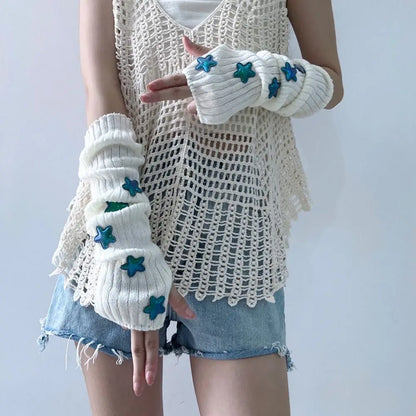 Punk Solid Color Star Knitted Gloves Y2k Gothic Wool Sleeve Cuff Long Hand Sleeve Arm Warmers Winter