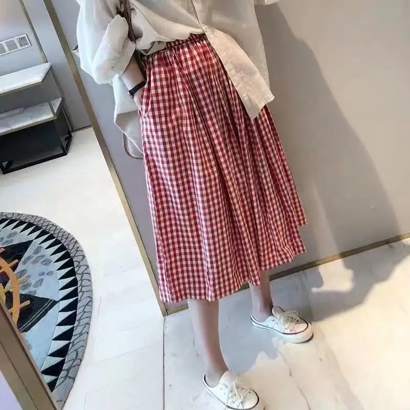 Plaid Skirt Women's Clothing High Waist Big Swing Japanese Jupe 2025 Faldas Mujer De Moda Vintage Saia Fashion Korean Skirts