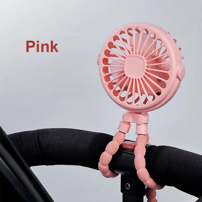 Portable Clip Fan Mini Stroller Fan USB Rechargeable Baby Stroller Octopus Fan 360° Rotate Outdoor Tripod Fan Small Clip Fan