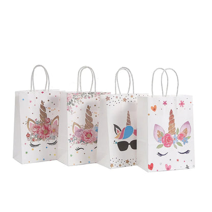 12Pcs Cartoon Unicorn Theme Paper Gift Packaging Bag with Handle Shopping Tote Bag  for Kids Birthday Baby Shower Party Decor