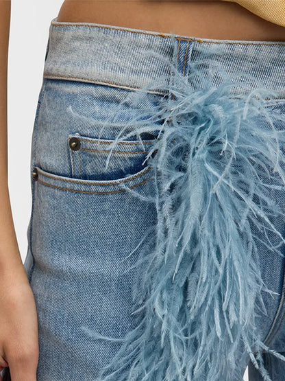 Feather Women's Pants Wide Leg Long Denim Loose High Waist Regular Casual Female Jeans Loose Spring Woman Baggy Basic Trousers