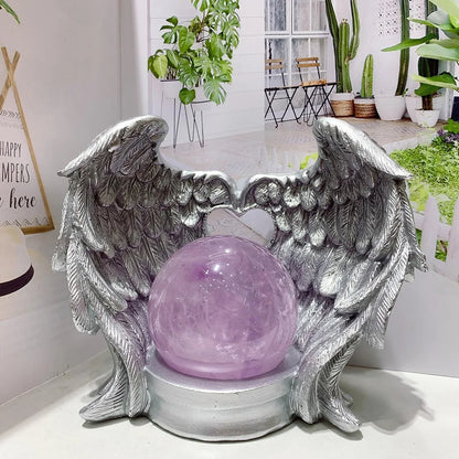 Angel Wings Heart Feather Crystal Ball Base Resin Statue for Home Decor Tabletop Display Stand Home Decor