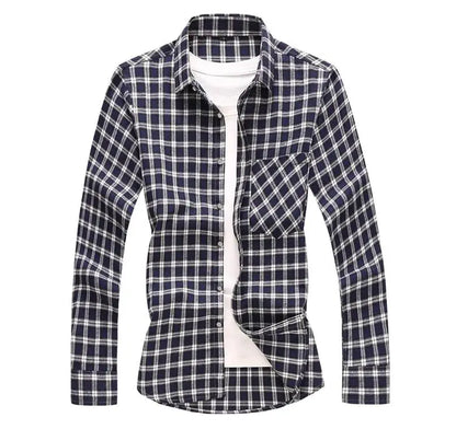 2026 New Men's Long Sleeved Plaid Shirt, with Two Chest Pockets Single Breasted Lapel Cotton Shirts Big Size Male Top Chemise