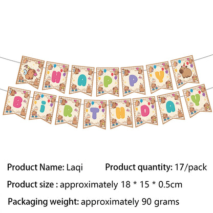 Cute Capybara Birthday Decorations Balloons Backdrop Tablecloth Stickers Cups Plates for Baby Shower Kids Event Party Supplies