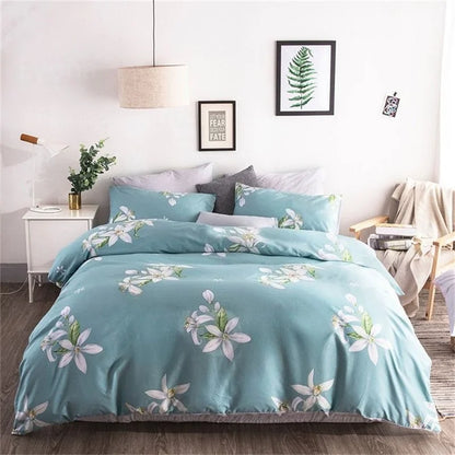 Soft Duvet Cover Polyester Flower Printed Double Comforter Bedding Quilt Cover for Queen/King Couple Single Bed Capa De Edredon