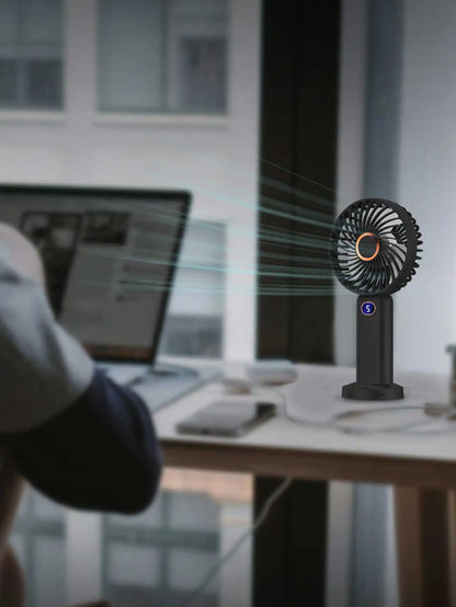 Portable Handheld Fan USB Rechargeable Mini Fan Digital Display 5-Speed Adjustment Suitable For Travel Outdoor Office Home