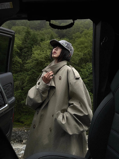 Lautaro Spring Autumn Oversized Trench Coat for Women Double Breasted Loose Casual Flowy Korean Fashion Clothes Overcoat 2025