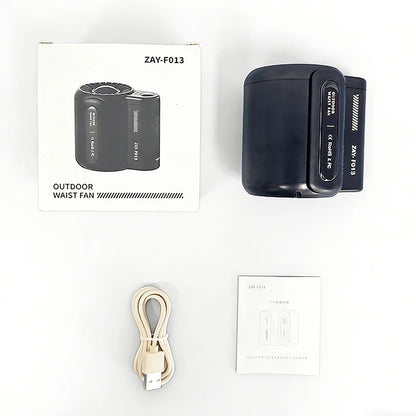 Portable waist-mounted electric fan, mini suspended five-speed fan with battery, for personal cooling outdoors and indoors