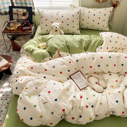 Ins Style Printed All-Cotton Bedding Set Antibacterial Dormitory Bedclothes for Students Comfort Skin-Friendly Home Decoration