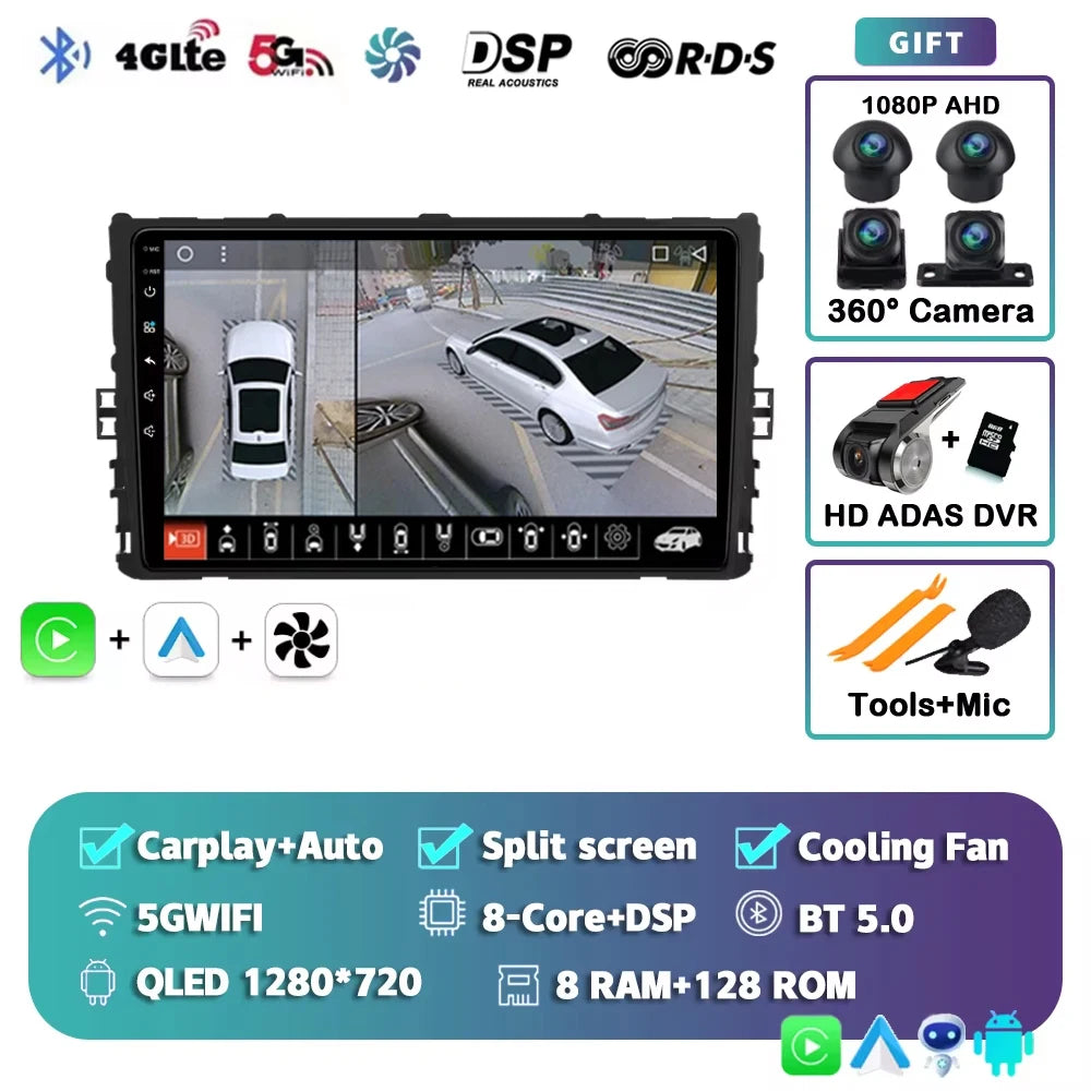 Android 16 Car Radio GPS Navigation QLED Carplay Auto Multimedia Stereo Player For Volkswagen VW Polo Plus Jetta MK7 T6 Passat