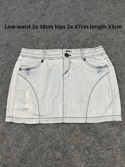 Sexy American Vintage Low Waist Denim  Skirt for Students Z4 Antiquing Y2K Trendy ort Skirt with Handmade Ripped And Fo...