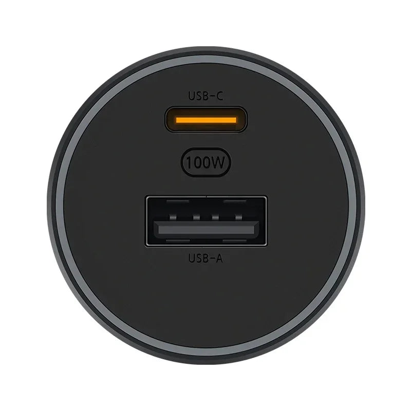 Xiaomi 100W Car Charger Dual USB Quick Charge Mi Car Charger USB-A USB-C Dual Output LED Light With 5A Cable