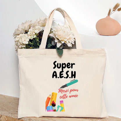 Merci Aesh French Printed Women Tote Bag Canvas Shopping Bags Female Shoudler Bag  Travel Handbag Graduate Thanks Gift for Aesh