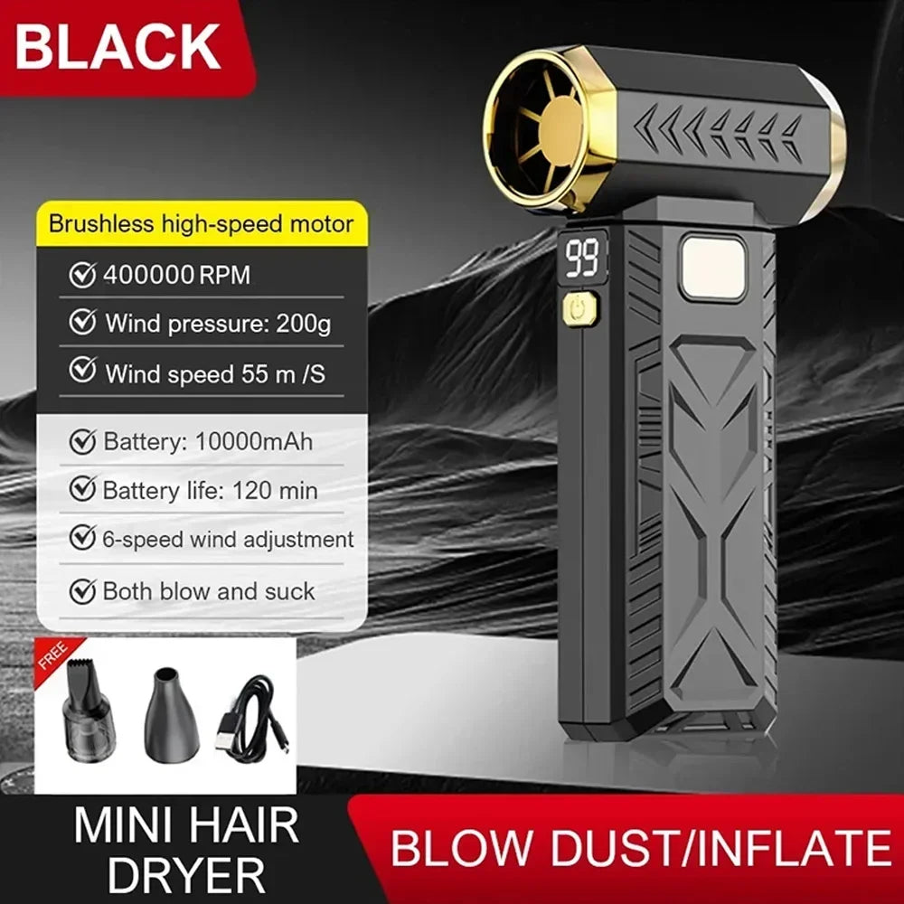 Upgraded 400000RPM Jet Fan M18 Brushless Blower - Powerful Portable Electric Dust Cleaner with Type-C Charging, 53m/s Turbo Fan