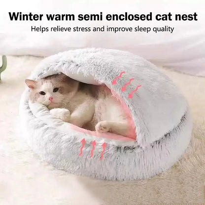 2 in 1 Soft Plush Pet Bed with Cover Round Cat Bed Pet Mattress Warm Cat Dog Sleeping Nest Cave for Small Dogs