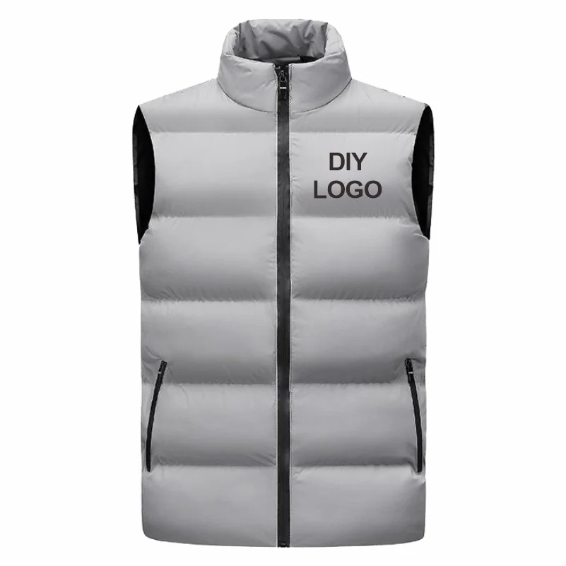 Sleeveless Vest Men's Stand Collar Thicken Jacket Down Windproof Winter Coat Custom Printing Company Brand Diy Logo Warm Vest