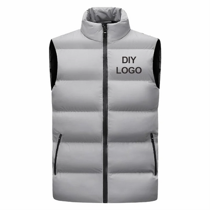 Sleeveless Vest Men's Stand Collar Thicken Jacket Down Windproof Winter Coat Custom Printing Company Brand Diy Logo Warm Vest