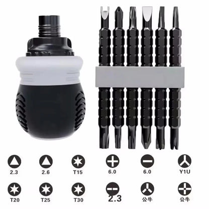 Non Slip Short Handle Ratchet Screwdriver Set 12 Multi Shape Double Head Bits Electronic Toy Repair Maintenance Supply