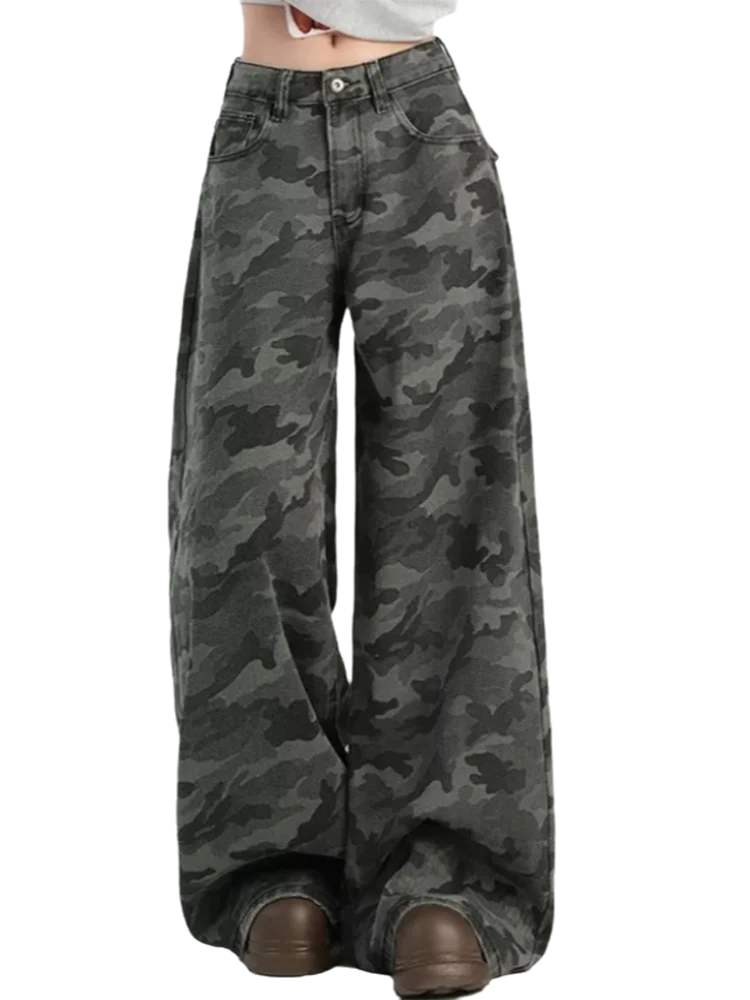 American High Street Fashion Cargo Pants Female Autumn Retro High Waist Women Pants Loose Slim Straight Leg Casual Woman Pants