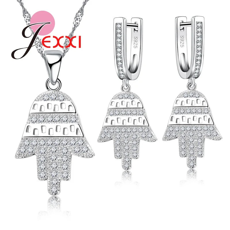 Fabulous Tree Design Jewelry Set For Women Silver Color And Bright Crystal Earrings And Necklace Pendents