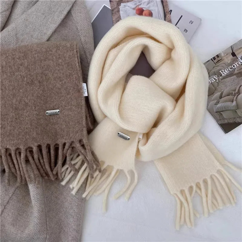 High Quality Korean Chic Hick Warm Women Men Simple Scarf Casual Outdoor Solid Women Wrap Soft Imitation Cashmere Shawl Female