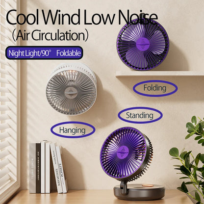 2024 New Rechargeable 3IN1 Multifunctional Portable Fan Wall Mounted Fan 90° Folding Fan 4 Gears With Warm Night Light