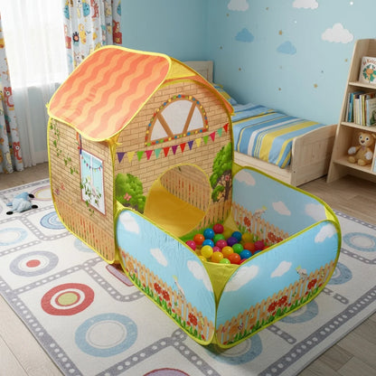 【Outdoor Entertainment】Children's Garden Villa Play Tent - with Ocean Ball Pool, Large Pop-Up Toy Fence, Fun Playhouse for Kids, Durable Polyester and Steel Frame, Excellent Outdoor Party Tent and Beach Toy, Great Holiday