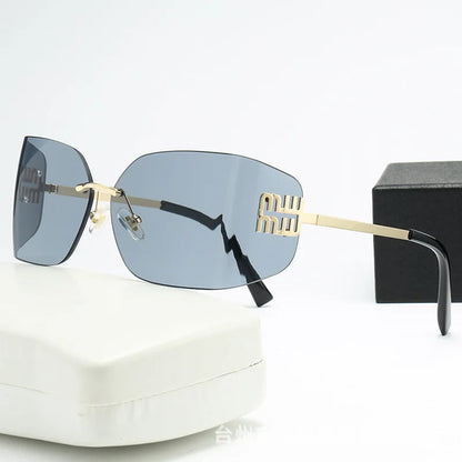 Curved One-Piece Sunglasses, Frameless Square Cut-Edge Design, UV400 Protection, Women's High-End Street Style
